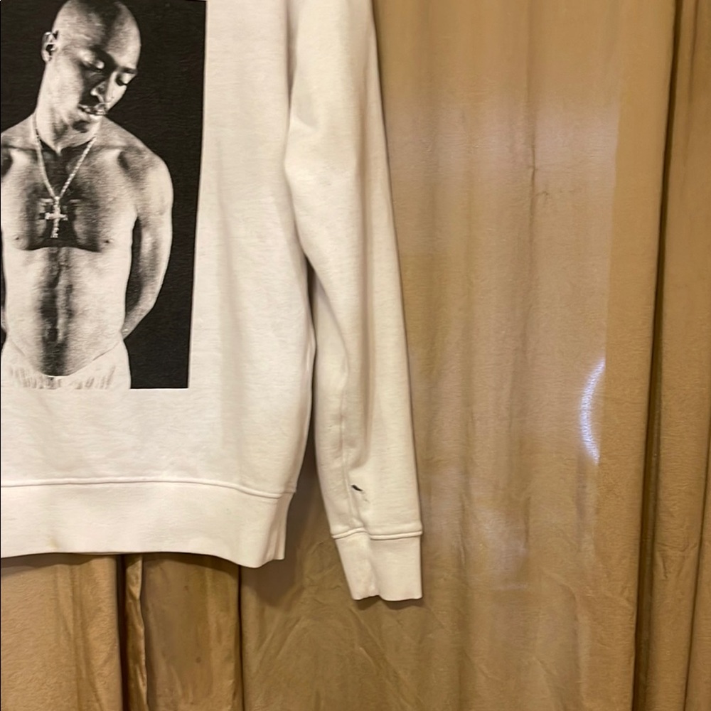 Men's White Graphic Tupac Shakur Sweater White/Black Long Sleeve REFER 2 STAIN - Picture 6 of 10